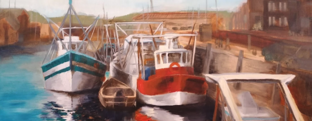  Les trois bateaux : Huile sur toile, 46*61 cm (2016)